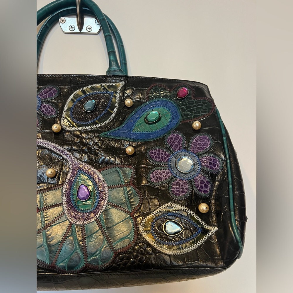 Braccialini Leather Patchwork Embellished Tote Ba… - image 7